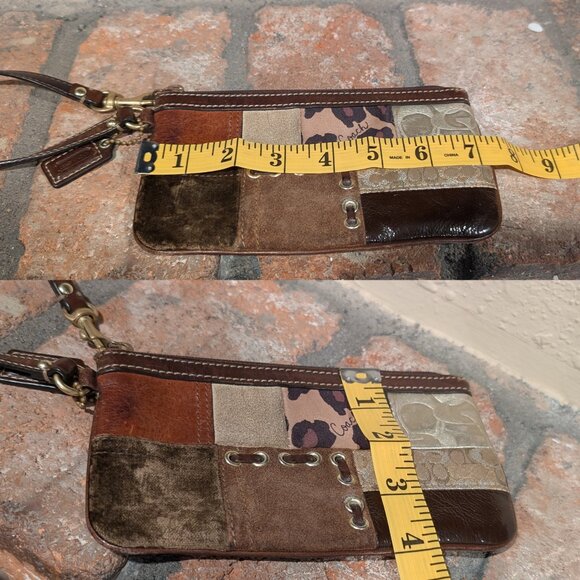 Vintage Coach Brown Suede Leopard Patchwork Wristlet 7"x4" - Picture 11 of 11